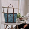 image:imageTote Bag for Women Large Work Shoulder Handbag in Waxed Canvas amp LeatherOcean Blue