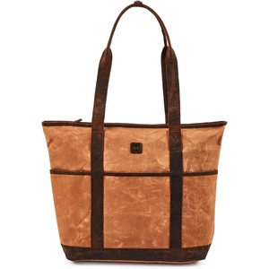 image:imageTote Bag for Women Large Work Shoulder Handbag in Waxed Canvas amp LeatherCognac