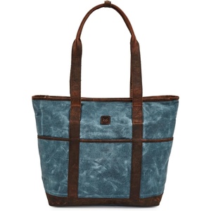 image:imageTote Bag for Women Large Work Shoulder Handbag in Waxed Canvas amp LeatherOcean Blue