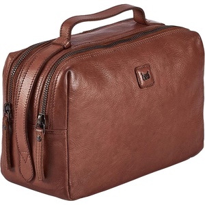 image:imageLeather Toiletry Bag Dopp Kit for Men Women Travel Shaving Pouch OrganiserCognac