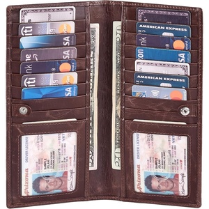image:imageLong Wallet for Men Women Leather Slim Bifold RFID Blocking Card HolderCoffee Wax Pull Up