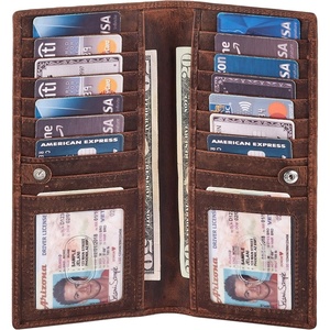 image:imageLong Wallet for Men Women Leather Slim Bifold RFID Blocking Card HolderCognac Crazy Horse