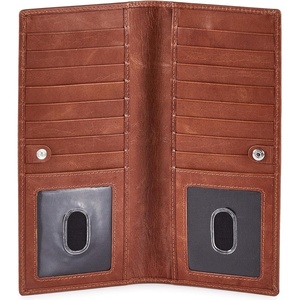 image:imageLong Wallet for Men Women Leather Slim Bifold RFID Blocking Card HolderCognac Wax Pull Up