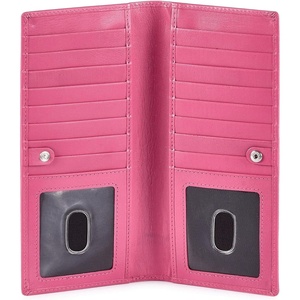 image:imageLong Wallet for Men Women Leather Slim Bifold RFID Blocking Card HolderHot Pink Fine Grained