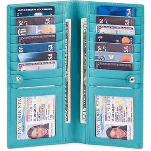 image:imageLong Wallet for Men Women Leather Slim Bifold RFID Blocking Card HolderMint Fine Grained