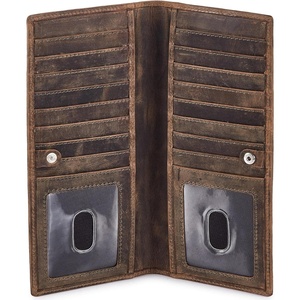 image:imageLong Wallet for Men Women Leather Slim Bifold RFID Blocking Card HolderMoss Green Crazy Horse
