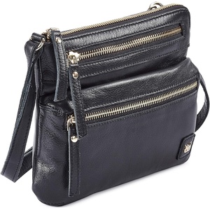 image:imageSmall Leather Crossbody Bag for Women Adjustable Sling Purse Multi PocketBlack Nappa